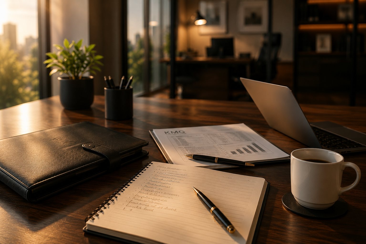 Escritorio de trabajo del estudio KMG & Asociados